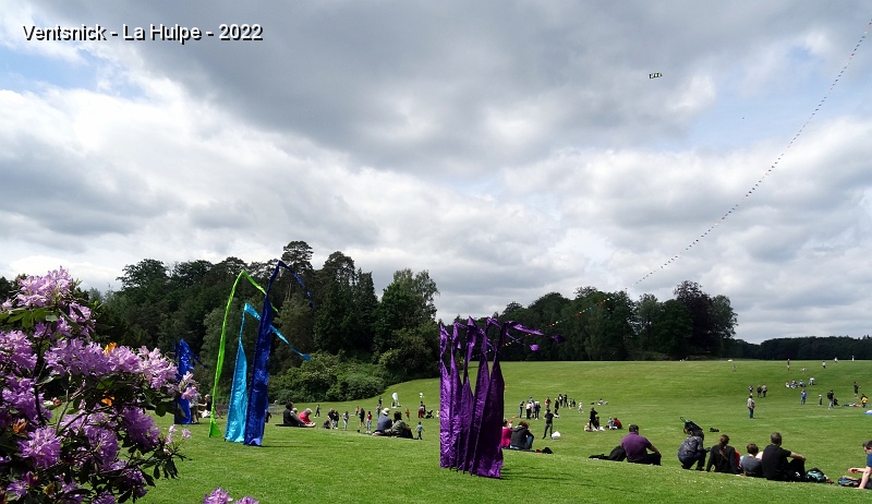 DSC09189.JPG - Des bouquets de bannières égayent le terrain, le public s'installe confortablement pour un pique-nique et pour assiter au spectacle qui leur est offert.
